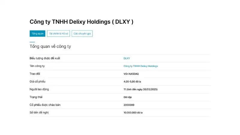 Delixy Holdings Ltd (DLXY) IPO công bố giá $4–5, phát 2 triệu/cp