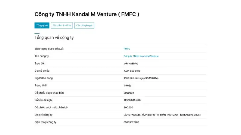 Kandal M Venture Ltd. (FMFC) dự kiến huy động 9 triệu USD